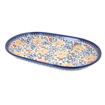 Blue Rose Polish Pottery Butterfly Large Oval Dish