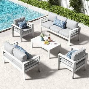 LayinSun Outdoor Aluminum Furniture Set, 5 Pieces Patio Sectional Conversation Chat Sofa Modern Seating Set with Coffee Table - 1 of 4
