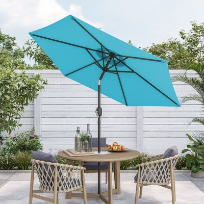 Sonkuki 7.5 ft Outdoor Patio Market Umbrella w/ Crank, Push Button Tilt,  UV-Resistant Canopy in Lake Blue