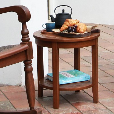 Alston Solid Wood Outdoor Side Table with Shelf - Brown - Cambridge Casual