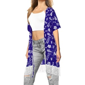 LA LEELA Women's Summer Open Front Vacation Beachwear Bathing Suit Boho Beach Duster Holiday Cover ups Cardigan XL-XXL Blue, Floral - 1 of 4