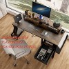 KTMBDW 47” L Desk with Power Outlet, Computer Gaming Desk with File Drawer & Monitor Stands for Home Office with Storage Shelves - 2 of 4