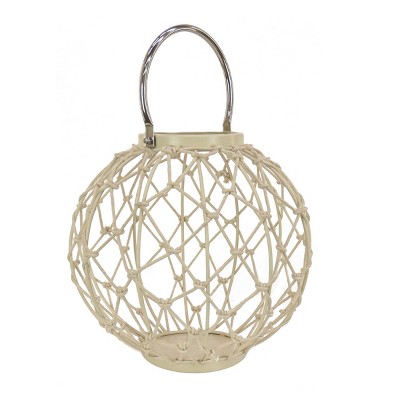 Metal and Jute Outdoor Candle Holder Lantern Cream - National Tree Company