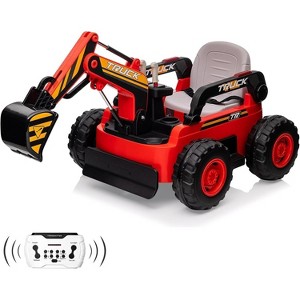 12V Kids Ride On Excavator Digger Truck with Remote Control & Electric Digging Arm, 12V 10Ah Large Battery, Led Tail Light, Music, USB, for 3+ - 1 of 4