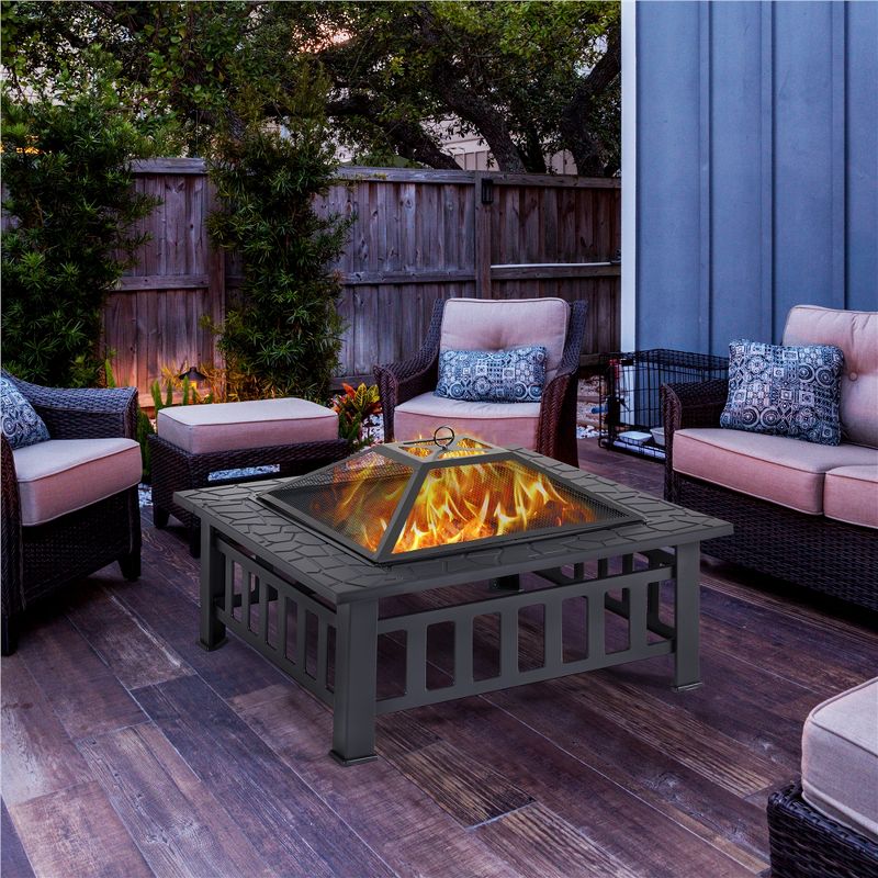 Yaheetech 34in Fire Pit Table Outdoor Patio Fire Pits Square Steel Stove with Mesh Screen and Cover, 2 of 7