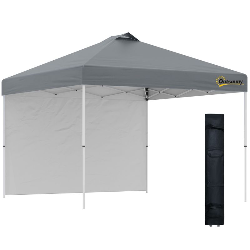 Outsunny 10' x 10' Pop Up Canopy Tent with 1 Sidewall, Carry Bag, Adjustable Height, Instant Shelter Tent for Backyard, Garden, and Patio, 1 of 7