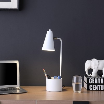 Vynxaria 19.5" White Metal Student Task Desk Lamp with Organizer