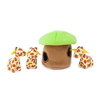 ZippyPaws - Zoo Friends Burrow, Interactive Squeaky Hide and Seek Plush Dog Toy - Giraffe Lodge