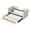 Sapphtopaz Twin Size Daybed with Trundle and Storage Drawers Chenille Upholstered Bed Frame with Tufted Arm Space-Saving Sofa Bed for Apartment - 3 of 4