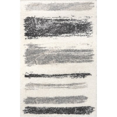 Nuloom Clementine Abstract Stripes Shag Indoor Area Rug 5x7 in Light Gray