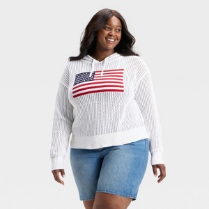Women's Open Stitch Hooded Pullover Sweater - Universal Thread™ - 1 of 3