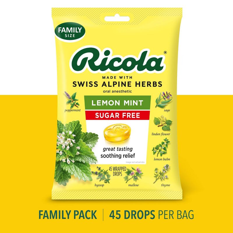 Ricola Cough Drops - Sugar Free Lemon Mint - 45ct, 4 of 12