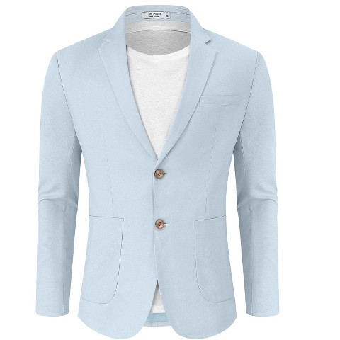 YesFashion Men's Casual Blazer Linen Sport Coat Two Button Lightweight Jackets Business Daily Suit Cream Sky blue_M_