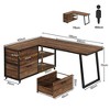 Resenkos Computer Desk, Gaming Desk,53" Reversible L-Shaped Computer Desk With 3 Drawers & Shelves,Rustic Brown - 2 of 3