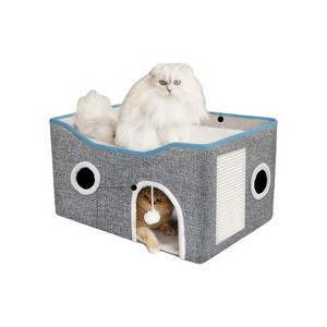 BENCMATE Pet Crates and Houses Foldable Cat Nest Side Table, Portable 2-in-1 Pet Bed and Furniture with Easy Storage, Gray, 16.5"*13.8"*3.9" - 1 of 4
