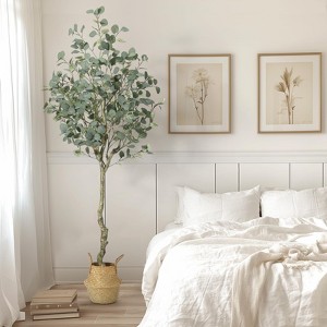 Artificial Eucalyptus Tree 4/5/6 FT Tall Faux Eucalyptus Stems Fake Plants with Silver Dollar Leaves, Fake Trees for Decor, with Plastic Nursery Pot - 1 of 4