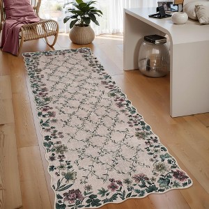 Floral Irregular Edge Carpet Indoor Non Slip Washable Boho Vintage Entry Rug Low Pile Throw Rugs for Entryway - 1 of 4