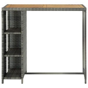 vidaXL Modern PE Rattan and Steel Bar Table with Acacia Wood Tabletop, Convenient Storage Rack in Gray and Brown for Indoor/Outdoor Use - 1 of 4