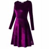 Women's Scoop Neck Wrist Sleeve Length Dress Solid Slim Flowy Swing A-Line Velvet Cocktail Party Dress - 3 of 4