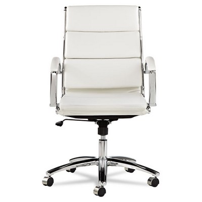 White Faux Leather Mid-Back Swivel Office Chair with Chrome Base