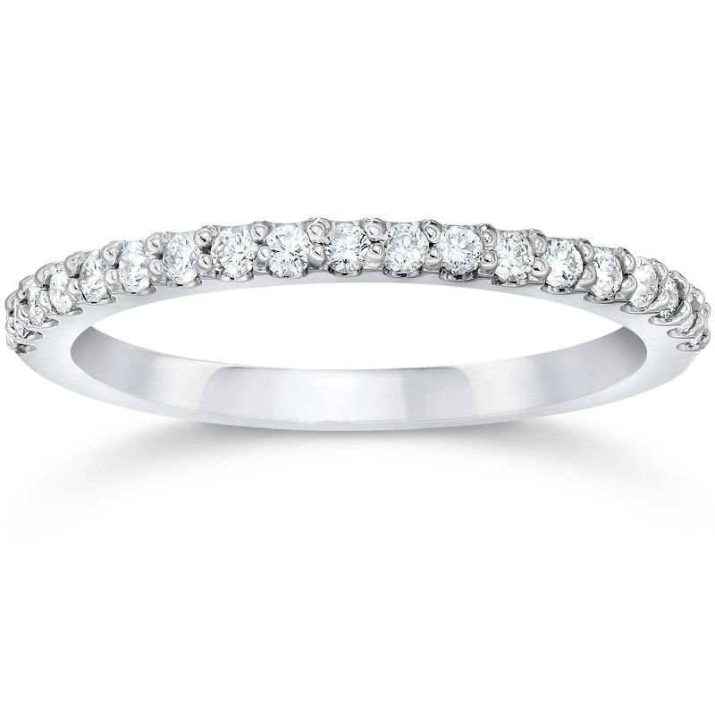 Pompeii3 1/8ct 14k White Gold Diamond Engagement Band Wedding Stackable Prong Womens Ring, 1 of 5