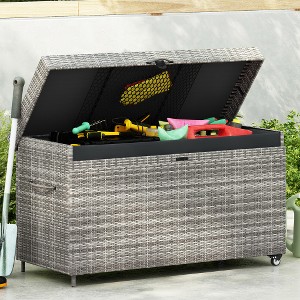 YOOCOZZ Large Outdoor All-Weather Wicker Deck Box with Steel Frame, Lockable Lid, Wheels, 200 Gallon Storage - 1 of 4