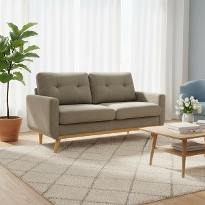 Homy Casa 67.7" Mid-Century Upholstered Tufted Loveseat Sofa with Wooden Legs - 1 of 4