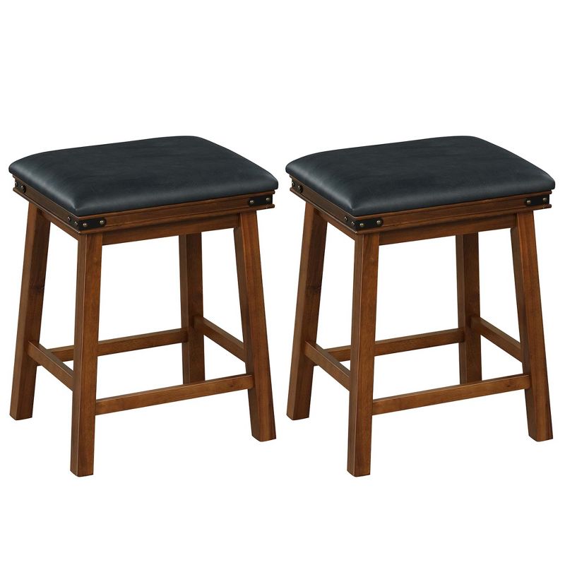 Costway 24'' Dining Bar Stool Set of 2 Counter Height Padded Seat Wood Frame Kitchen Brown/White, 1 of 8
