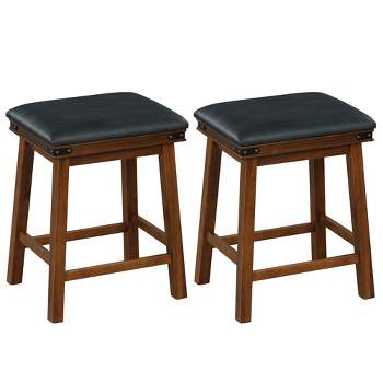 Costway 24'' Dining Bar Stool Set of 2 Counter Height Padded Seat Wood Frame Kitchen Brown/White