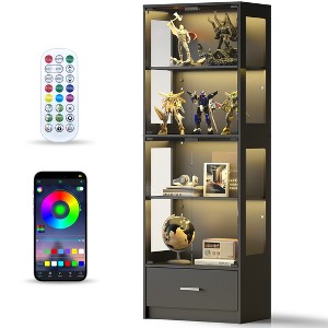 Skyzoo 5-Tier Glass Display Cabinet with LED Lights & Adjustable Shelves & 1 Drawer, Curio Cabinet for Home & Office - 1 of 4