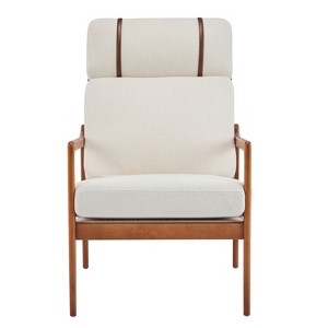 TiramisuBest Mid-Century Modern Accent Armchair with High Back, Walnut Solid Wood Frame & Light Gray Cushions,Lounge Chair for Living or Bedroom - 1 of 4