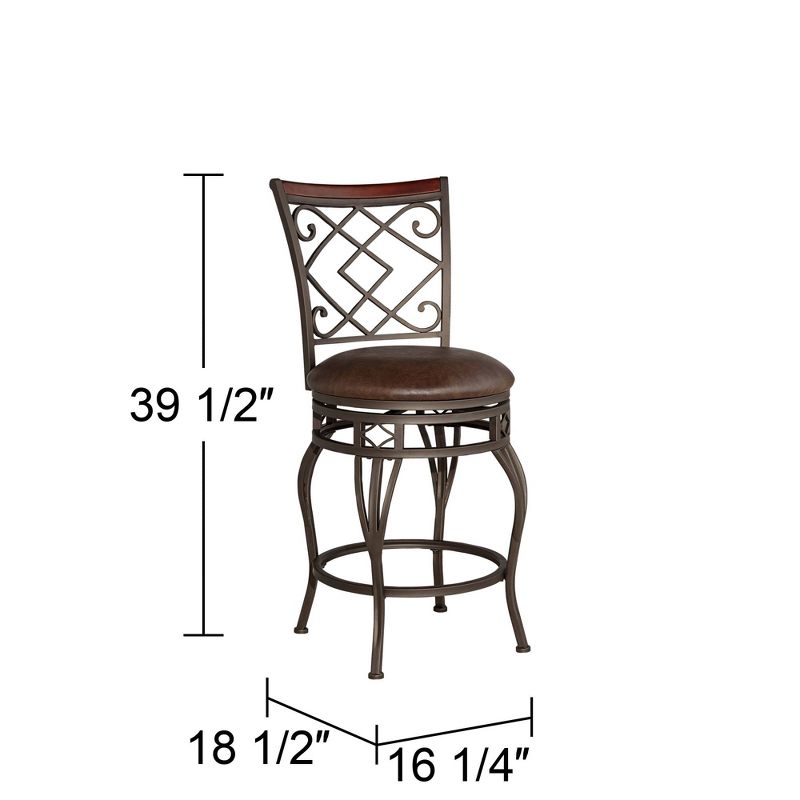 Kensington Hill Hartley Bronze Swivel Bar Stool Brown 25 1/2" High Traditional Faux Leather Cushion with Backrest Footrest for Kitchen Counter Height, 4 of 10
