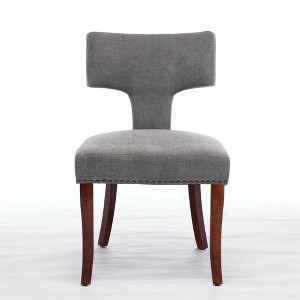 OUTSUPPLY Set of 2 Modern Dining Chairs, Curved Backrest, Copper Nail Trim, Wood Frame, 300lb Capacity - 1 of 4