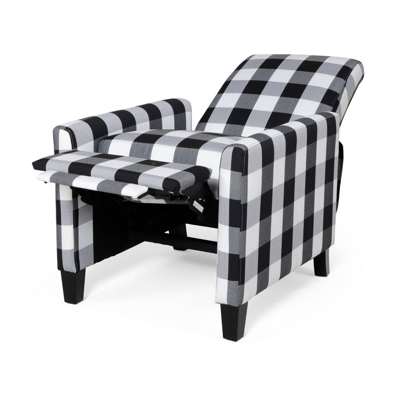 Foxhill Contemporary Fabric Upholstered Push Back Recliner Black Checkerboard/Espresso - Christopher Knight Home, 4 of 8