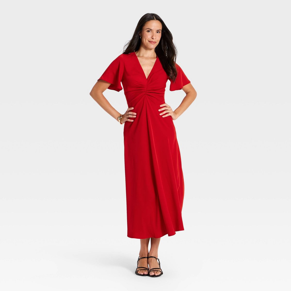 Women's Short Flutter Sleeve Ruched Maxi Dress - A New Day™ - thumbnail 9