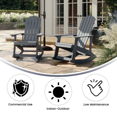 Savannah Light Gray Poly Resin Rocking Adirondack Chair