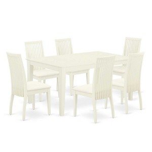 HomeStock 7-Piece Rectangle Linen White Finish Solid Wood Top Dining Table with 6 Chairs - 1 of 4