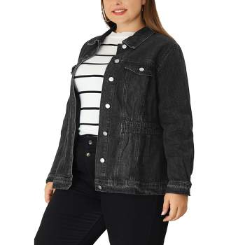 Agnes Orinda Women's Plus Size Classic Denim Washed Front Long Sleeve Casual Jean Jackets