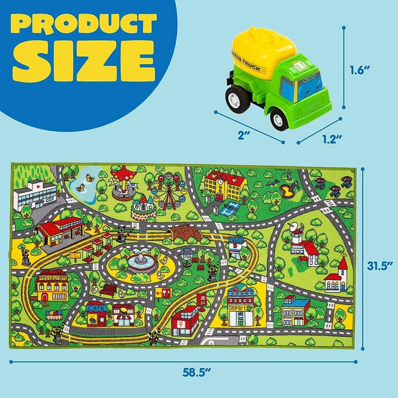 Syncfun Carpet Playmat w/ 12 Cars Pull-Back Vehicle Set for Kids Age 3+, Jumbo Play Room Rug, City Pretend Play, 3 of 10