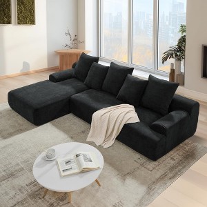 QingMoon 110" L-Shape Sectional Sofa, 4 Seat Boneless Couch, Velvet Upholstered Compressed Sofa with 5 Pillows for Living Room, Bedroom - 1 of 4