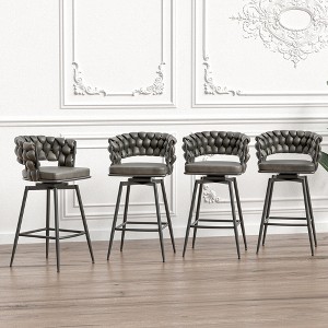 28" Linen Woven Upholstered Bar Stools Set of 4 with 360¡ã Swivel, Backrest, Footrest, and Metal Legs for Kitchen Island - 1 of 4