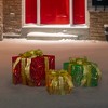 Northlight Set of 3 LED Lighted Red, Green and Gold Glitter Gift Boxes Outdoor Christmas Decoration - 2 of 2