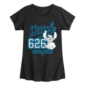 Girls' - Lilo and Stitch - Stitch Letterman Fitted Short Sleeve Graphic T-Shirt - 1 of 4