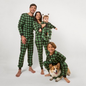 Leveret Matching Family Christmas Pajamas Buffalo Check Black and Green Plaid - 1 of 4