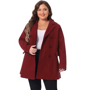 Agnes Orinda Women's Plus Size Winter Outfits Notched Lapel Double Breasted Overcoats - 1 of 4