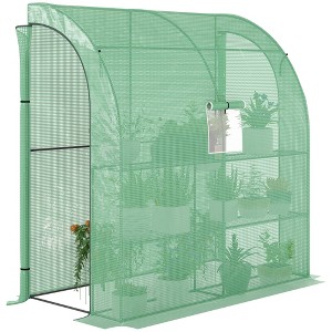 Outsunny Outdoor Walk-In Greenhouse, Plant Nursery with Roll-up Window, PE Cover, and 3-Tier Wire Shelves - 1 of 4