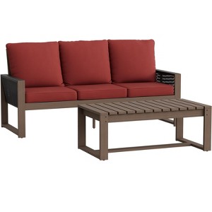 EAGLE PEAK 2 Pieces Natural Cedar Wood Patio Furniture, Outdoor Conversation Set with Coffee Table - 1 of 4