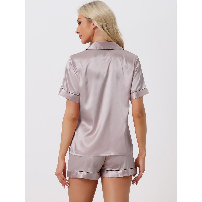 cheibear Women's Satin Button Down Sleepwear Shirt with Shorts Pajama Sets, 4 of 6