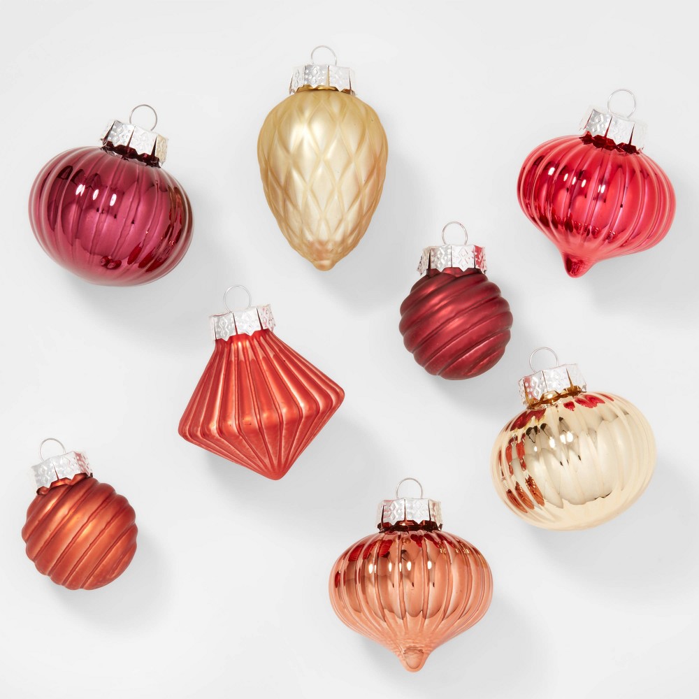 8ct Glass Christmas Tree Ornament Set Red/Orange/Gold - Wondershop