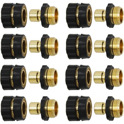 VisioGear 8PCS Garden Hose Fitting Connector Set, Garden Hose Adapter, Quick Connect Hose Fittings, Black & Gold, 1.3"*1.3"*2.2"